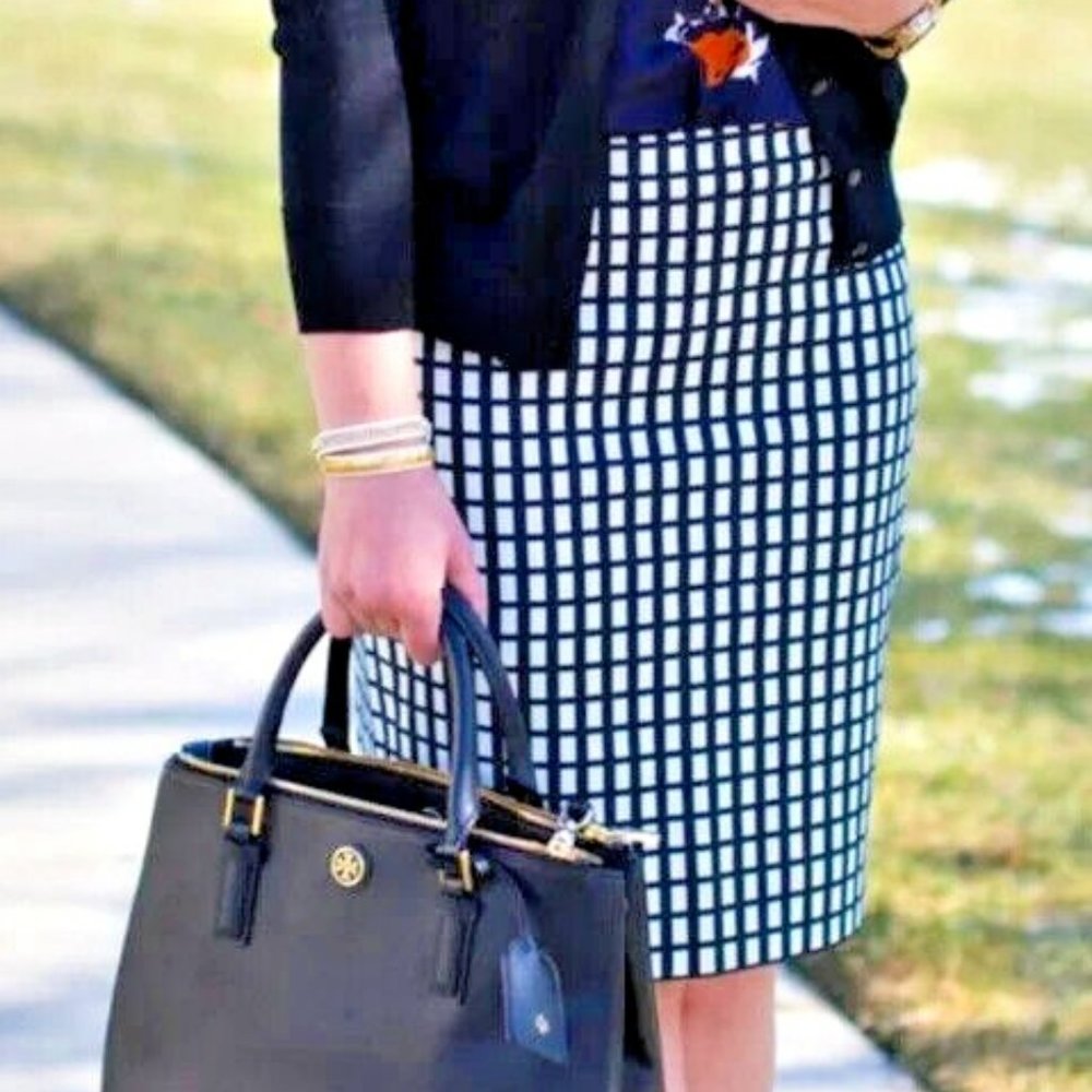 J. Crew The Pencil Skirt, black and white grid/check pattern